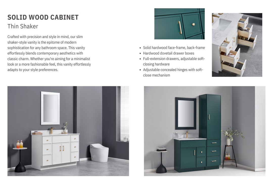 36" Right Side Drawers Solid Wood Freestanding Bathroom Vanity