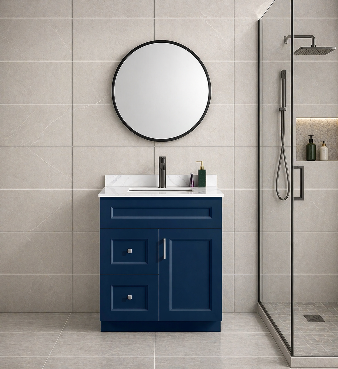 30” Solid Wood Freestanding (Drawers Left Side) Bathroom Vanity