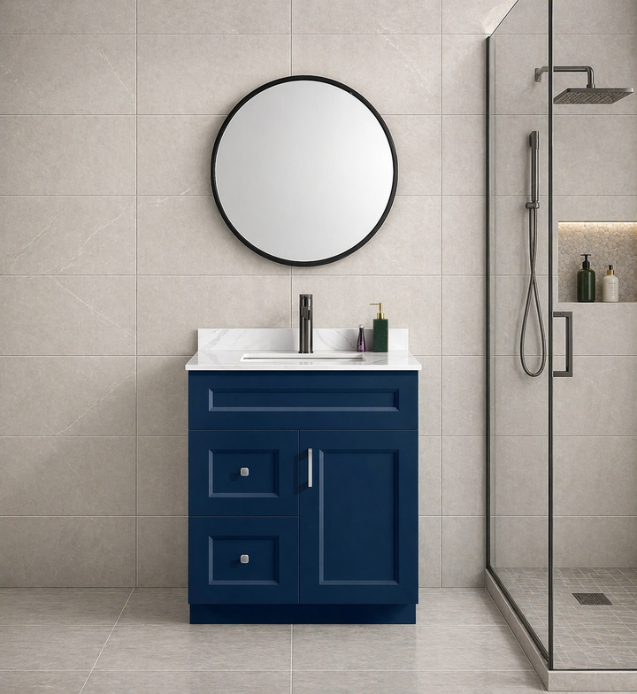 30” Solid Wood Freestanding (Drawers Left Side) Bathroom Vanity