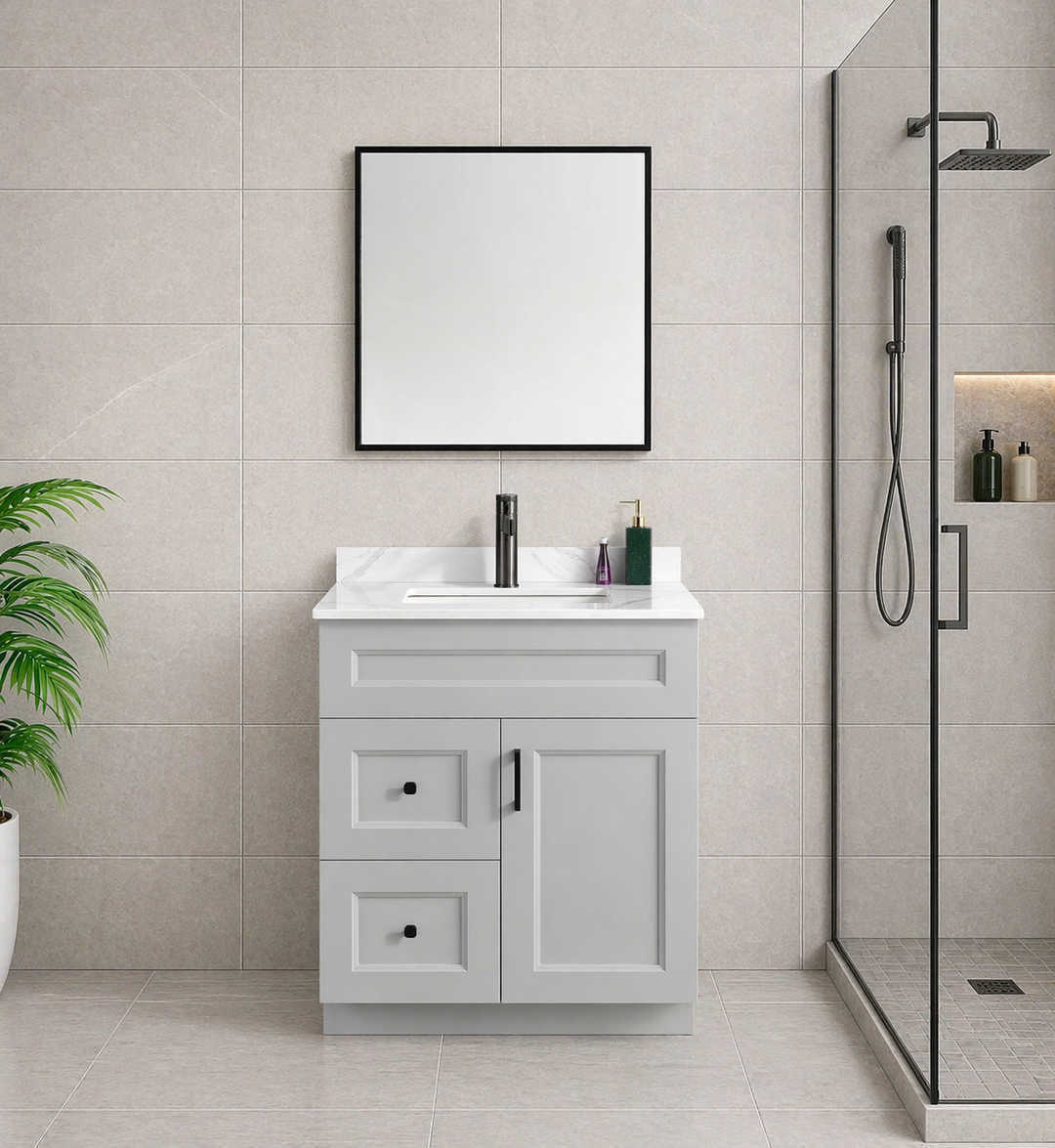 30” Solid Wood Freestanding (Drawers Left Side) Bathroom Vanity