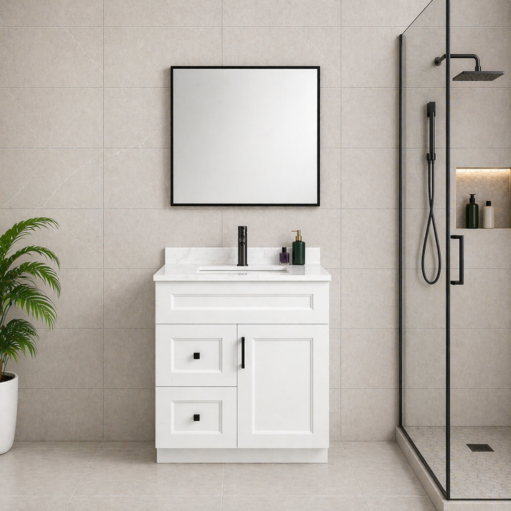 30” Solid Wood Freestanding (Drawers Left Side) Bathroom Vanity