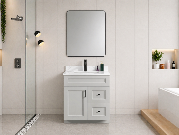 30” Solid Wood Freestanding (Drawers Right Side) Bathroom Vanity