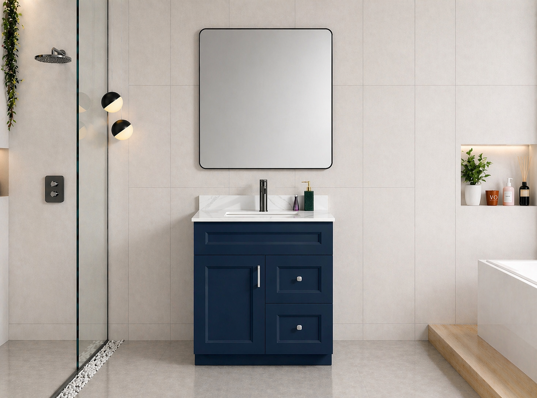 30” Solid Wood Freestanding (Drawers Right Side) Bathroom Vanity
