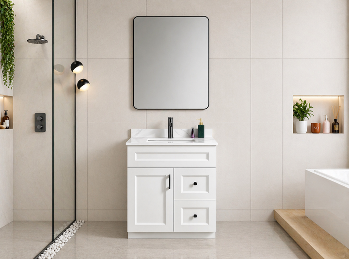 30” Solid Wood Freestanding (Drawers Right Side) Bathroom Vanity