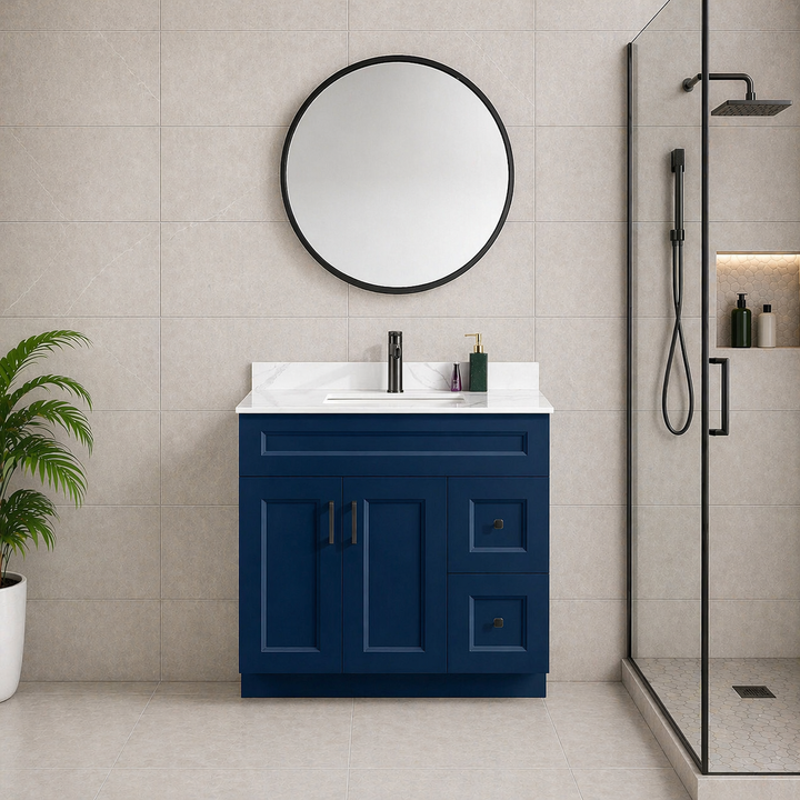 36” Solid Wood Freestanding (Right Drawers) Bathroom Vanity