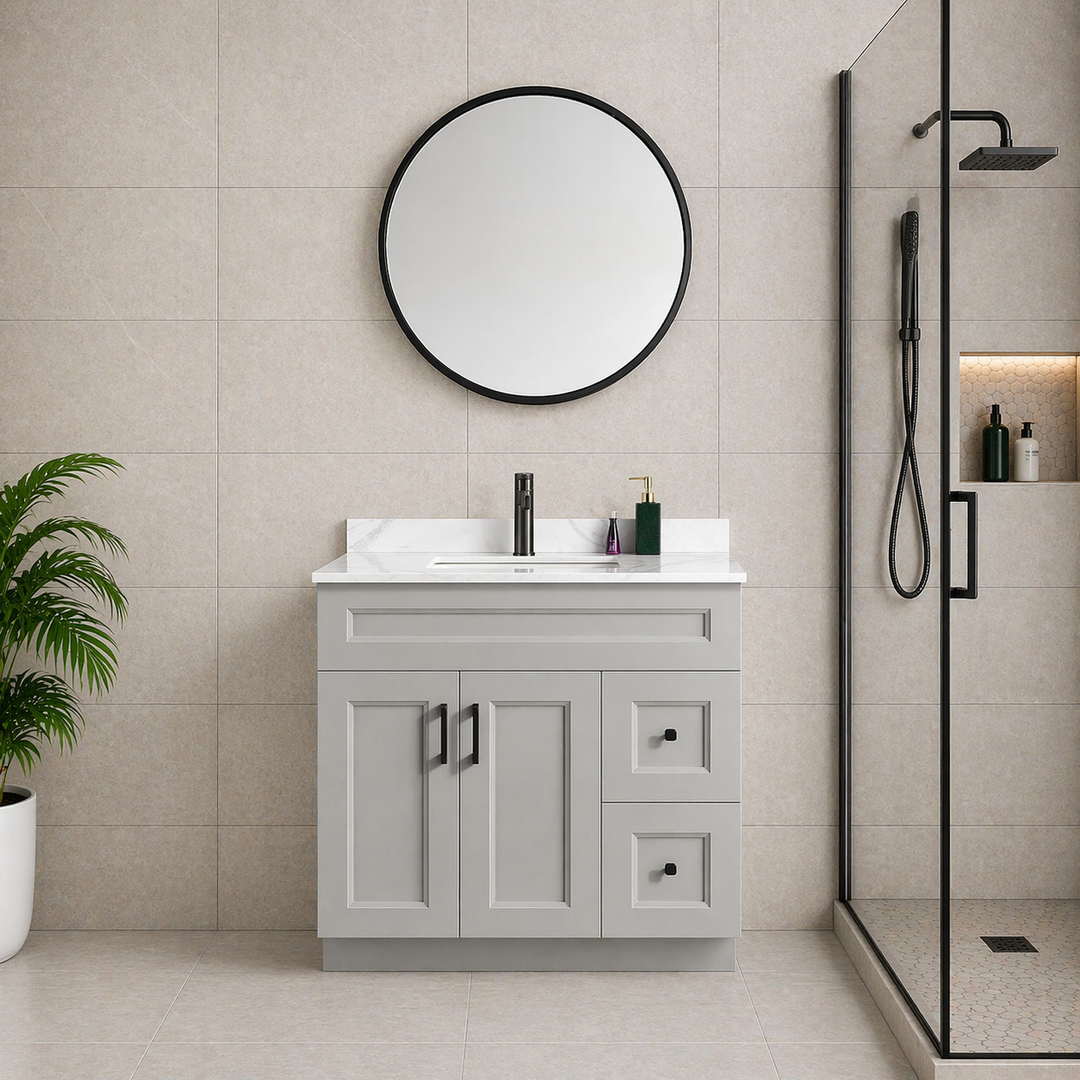 36” Solid Wood Freestanding (Right Drawers) Bathroom Vanity
