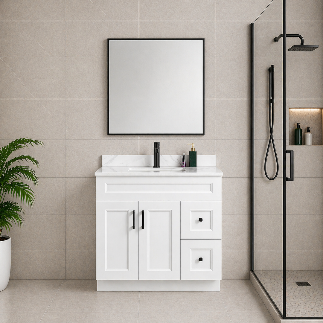 36” Solid Wood Freestanding (Right Drawers) Bathroom Vanity