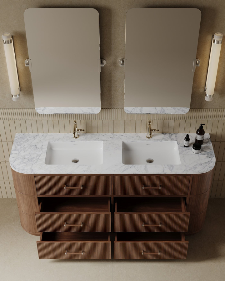 Walnut 72” Single Sink Solid Wood Freestanding Bathroom Vanity