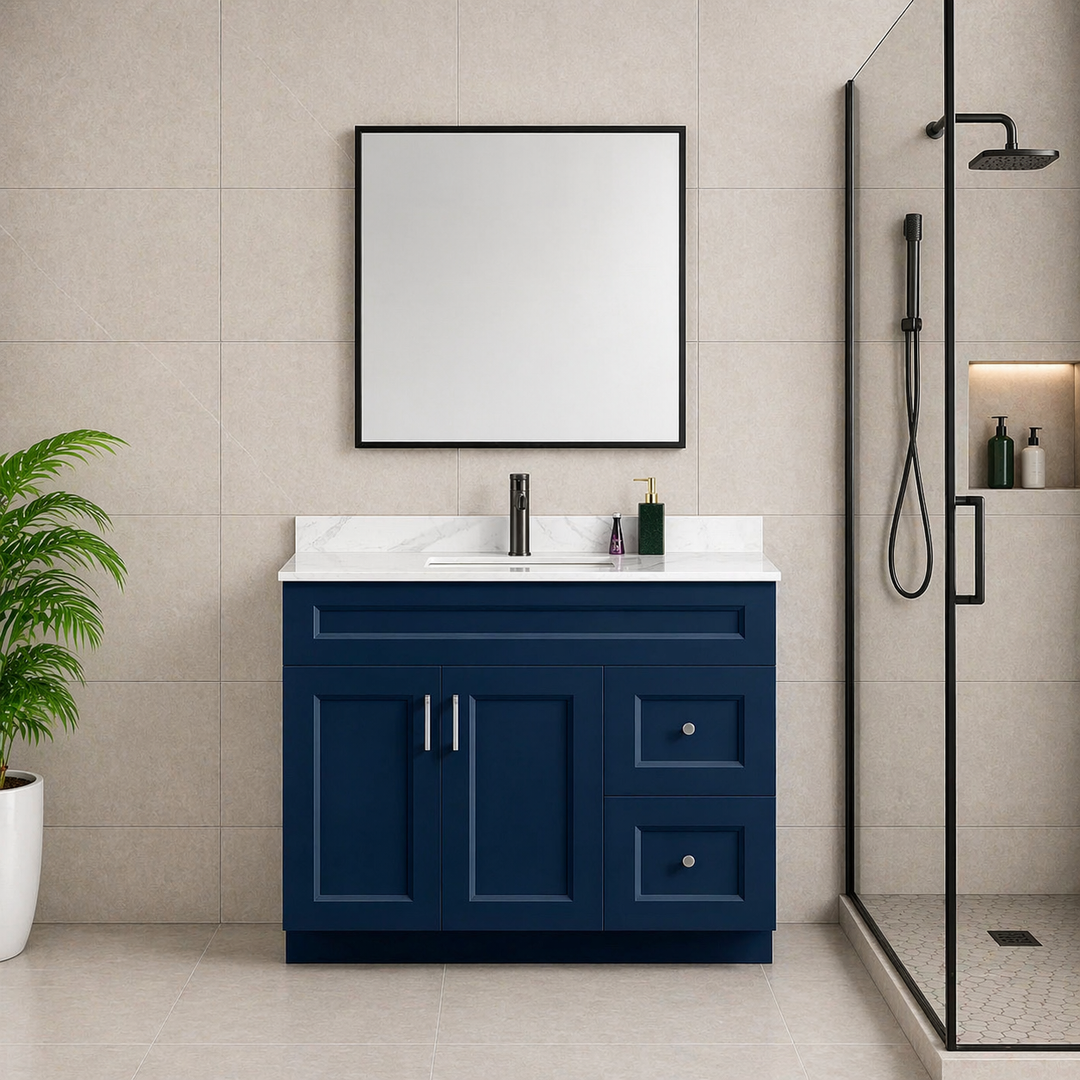 42” Single Sink Solid Wood (Drawers Right) Freestanding Bathroom Vanity