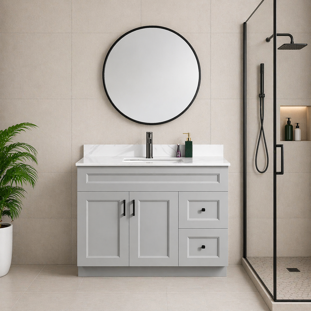 42” Single Sink Solid Wood (Drawers Right) Freestanding Bathroom Vanity