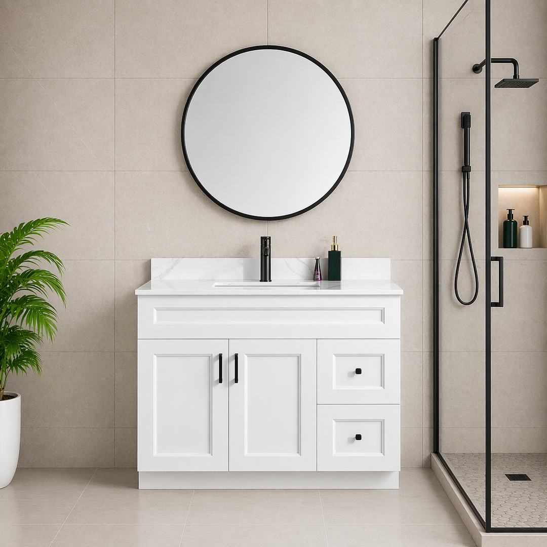 42” Single Sink Solid Wood (Drawers Right) Freestanding Bathroom Vanity