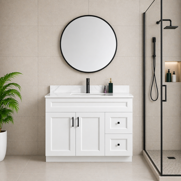 42” Single Sink Solid Wood (Drawers Right) Freestanding Bathroom Vanity