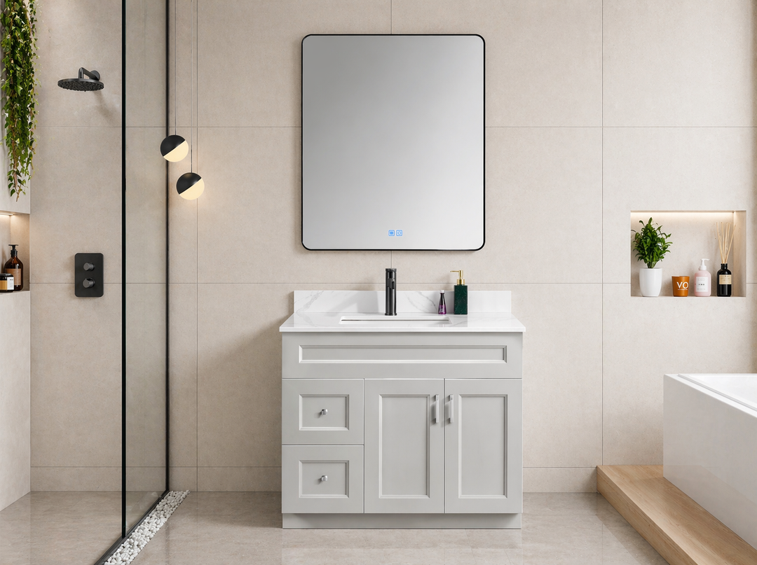 Harmony 42” Single Sink Solid Wood (Drawers Left) Freestanding Bathroom Vanity