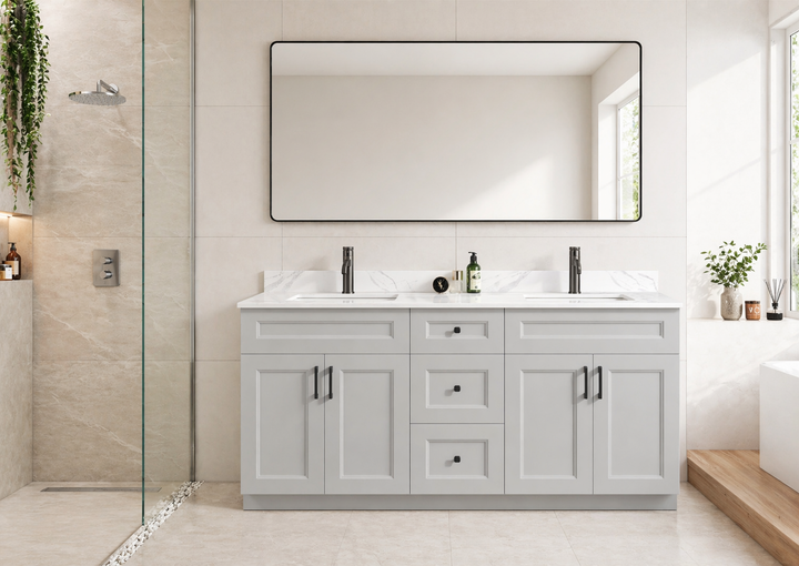 72” Double Sink Solid Wood Freestanding Bathroom Vanity