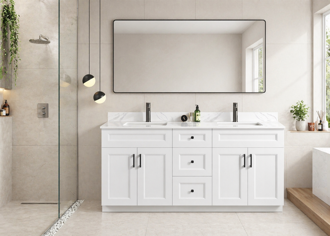 72” Double Sink Solid Wood Freestanding Bathroom Vanity