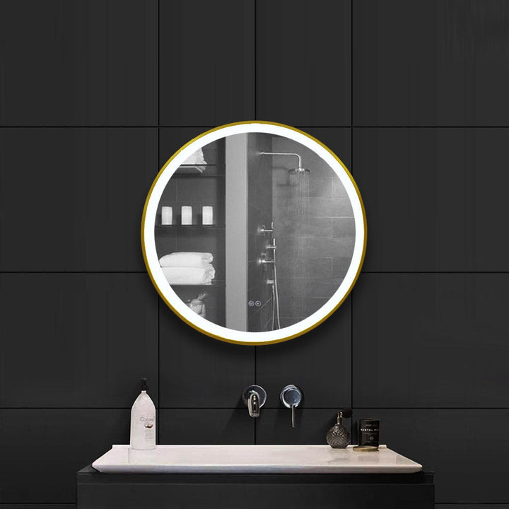 Round Gold Framed LED Front-Lit Bathroom Mirror