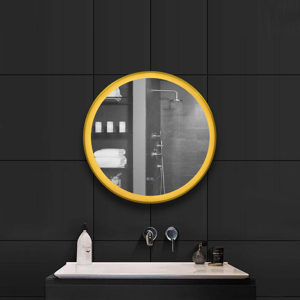 Round Gold Framed LED Front-Lit Bathroom Mirror