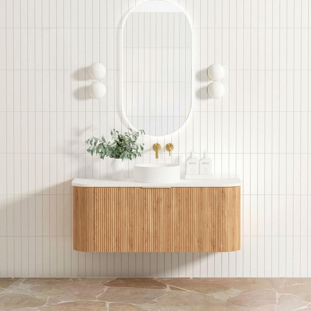 BURLEIGH Wall Hung Curve Vanity Woodland Oak (All Sizes)
