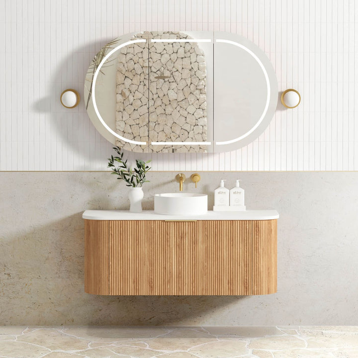 BURLEIGH Wall Hung Curve Vanity Woodland Oak (All Sizes)