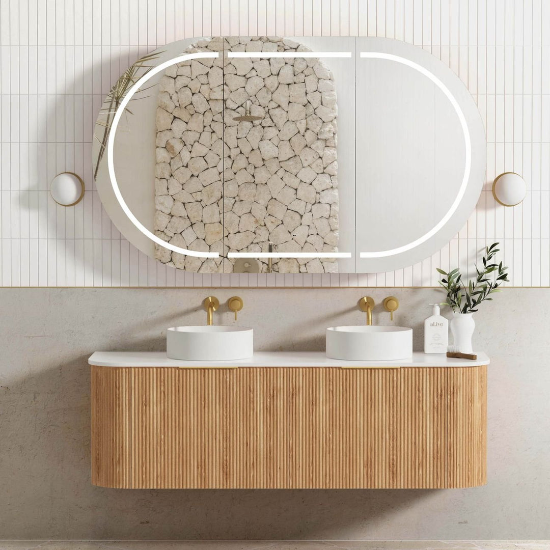BURLEIGH Wall Hung Curve Vanity Woodland Oak (All Sizes)