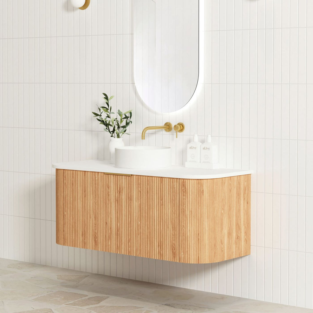 BURLEIGH Wall Hung Curve Vanity Woodland Oak (All Sizes)