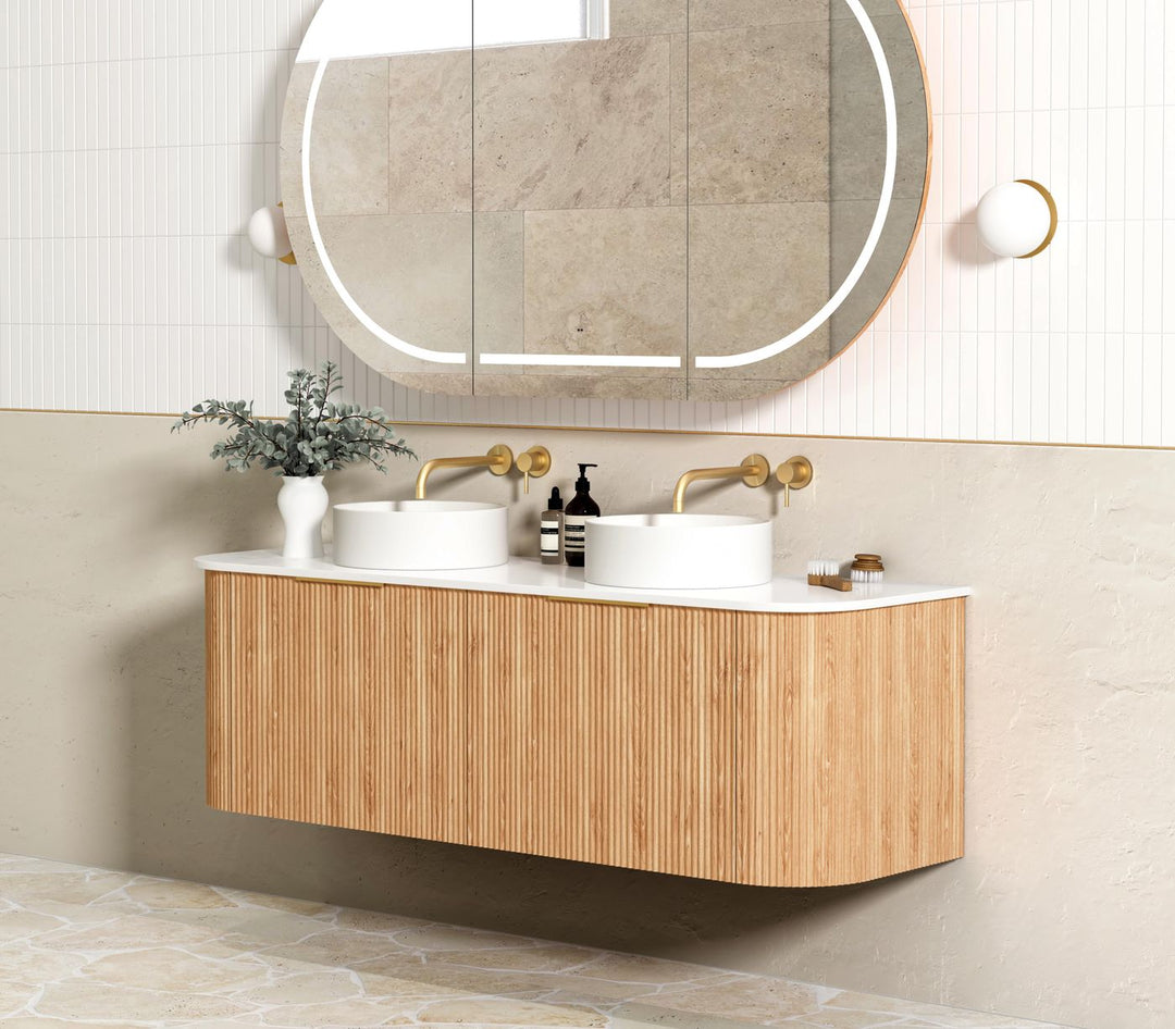 BURLEIGH Wall Hung Curve Vanity Woodland Oak (All Sizes)