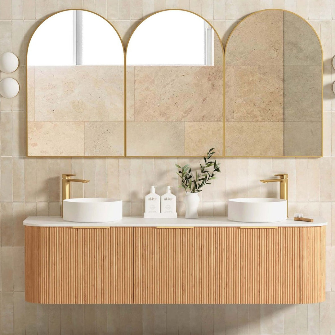 BURLEIGH Wall Hung Curve Vanity Woodland Oak (All Sizes)