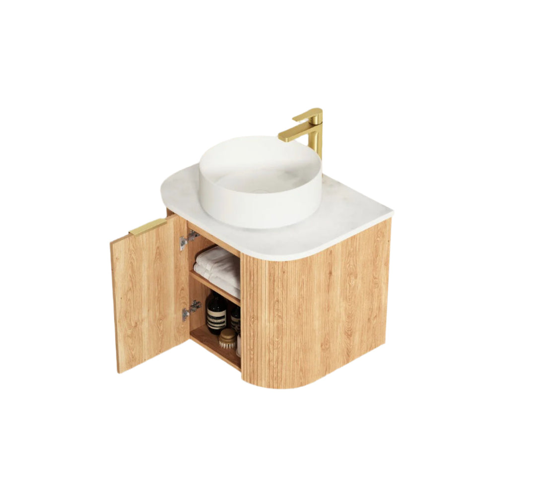 BURLEIGH Wall Hung Curve Vanity Woodland Oak (All Sizes)