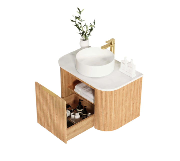 BURLEIGH Wall Hung Curve Vanity Woodland Oak (All Sizes)