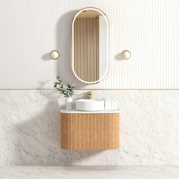 BURLEIGH Wall Hung Curve Vanity Woodland Oak (All Sizes)