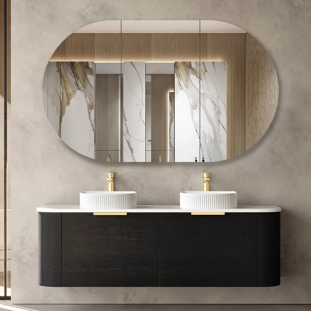 COOGEE Wall Hung Curved Vanity Black Oak (All Sizes)