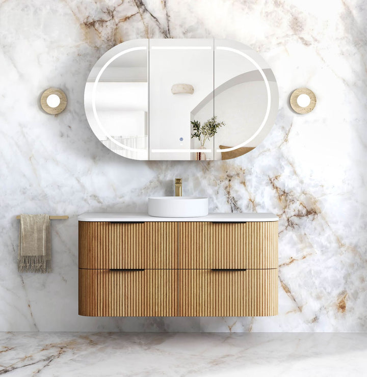 HAVANA Fluted Curved Wall Hung Vanity Woodland Oak (All Sizes)