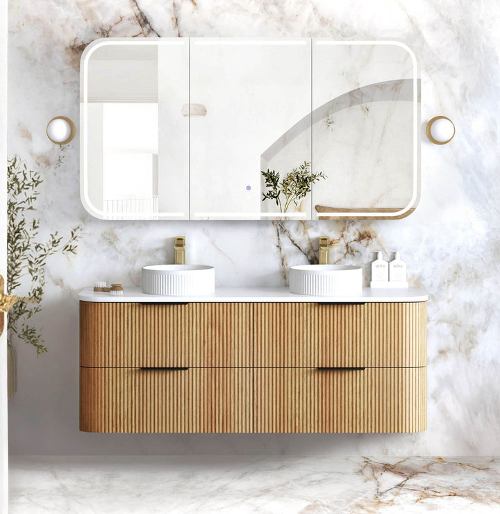 HAVANA Fluted Curved Wall Hung Vanity Woodland Oak (All Sizes)