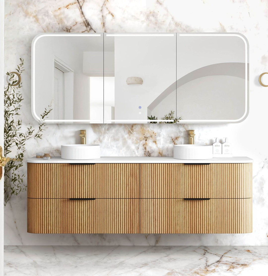 HAVANA Fluted Curved Wall Hung Vanity Woodland Oak (All Sizes)