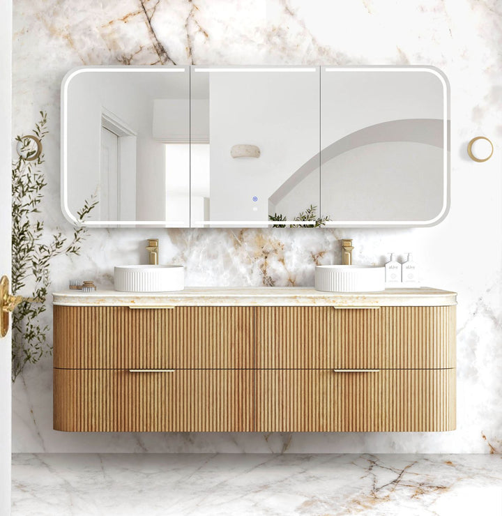 HAVANA Fluted Curved Wall Hung Vanity Woodland Oak (All Sizes)