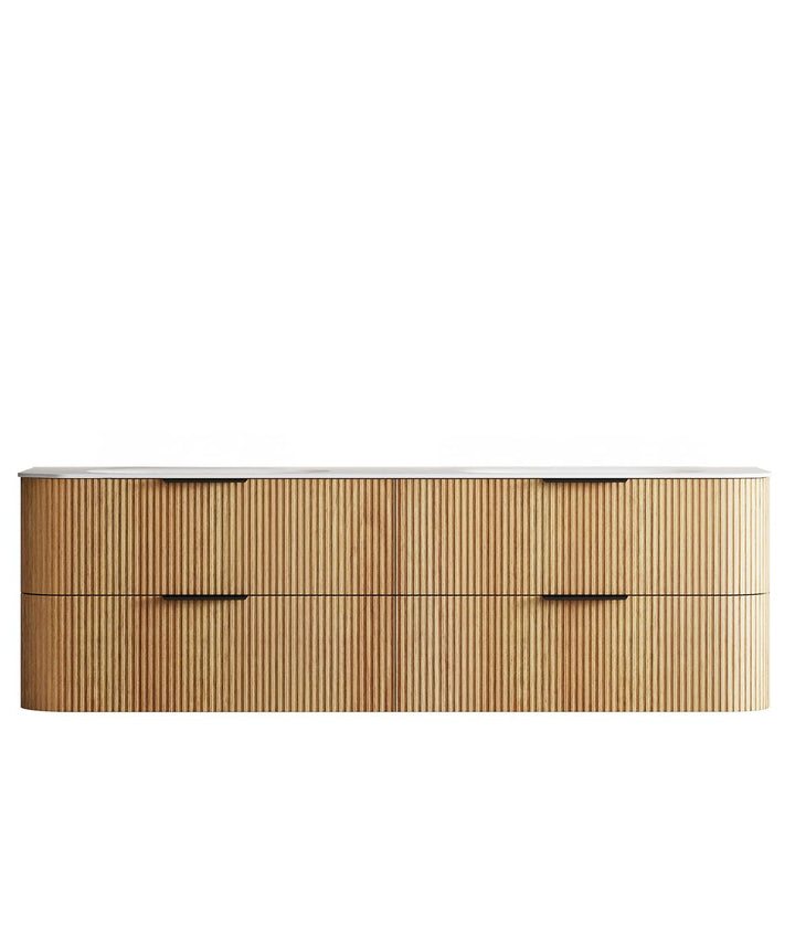 HAVANA Fluted Curved Wall Hung Vanity Woodland Oak (All Sizes)