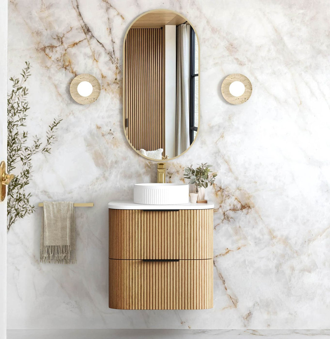 HAVANA Fluted Curved Wall Hung Vanity Woodland Oak (All Sizes)