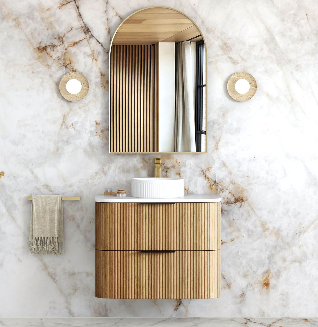 HAVANA Fluted Curved Wall Hung Vanity Woodland Oak (All Sizes)