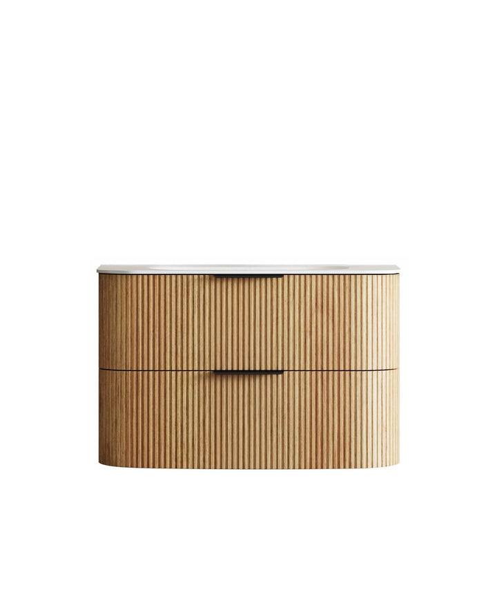 HAVANA Fluted Curved Wall Hung Vanity Woodland Oak (All Sizes)