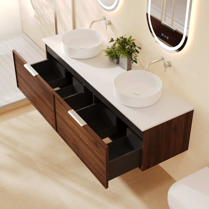 PARIS Wall Hung Vanity Walnut Woodmatt (All Sizes)