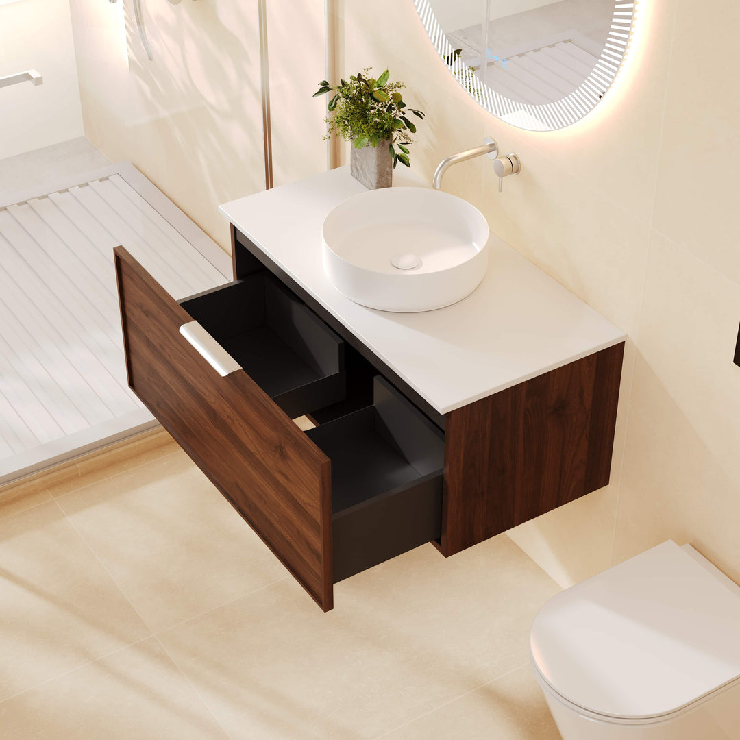 PARIS Wall Hung Vanity Walnut Woodmatt (All Sizes)