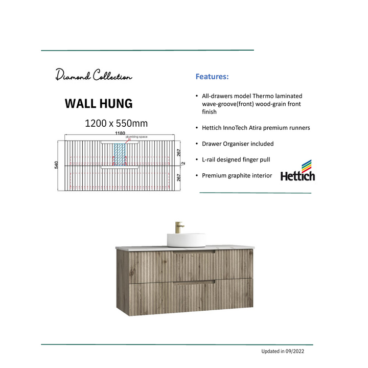 TUSCANA Wall Hung Vanity Oak (All Sizes)