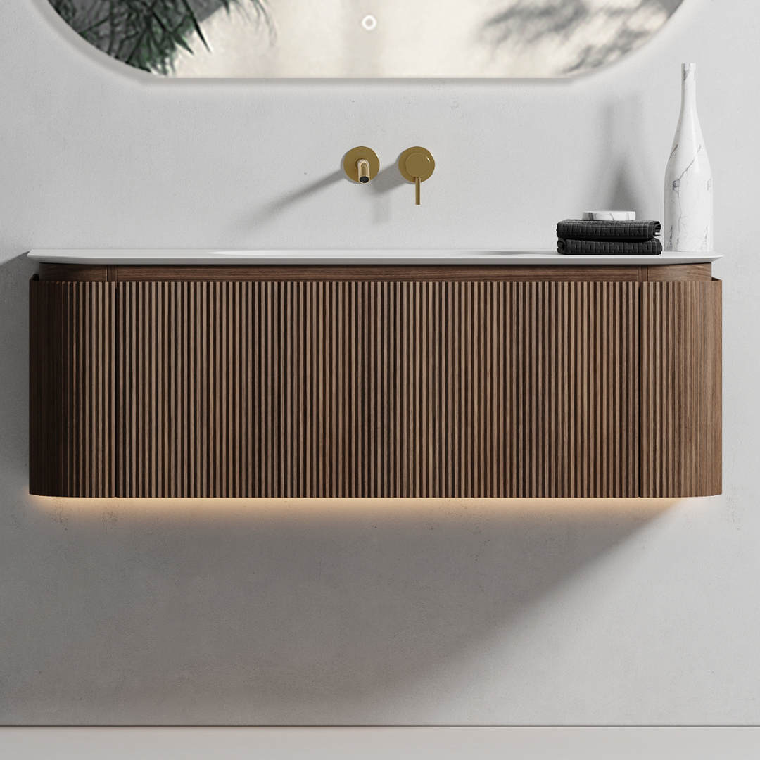 Waverton Groove Curved Wall Hung Vanity Florentine Walnut (All Sizes)