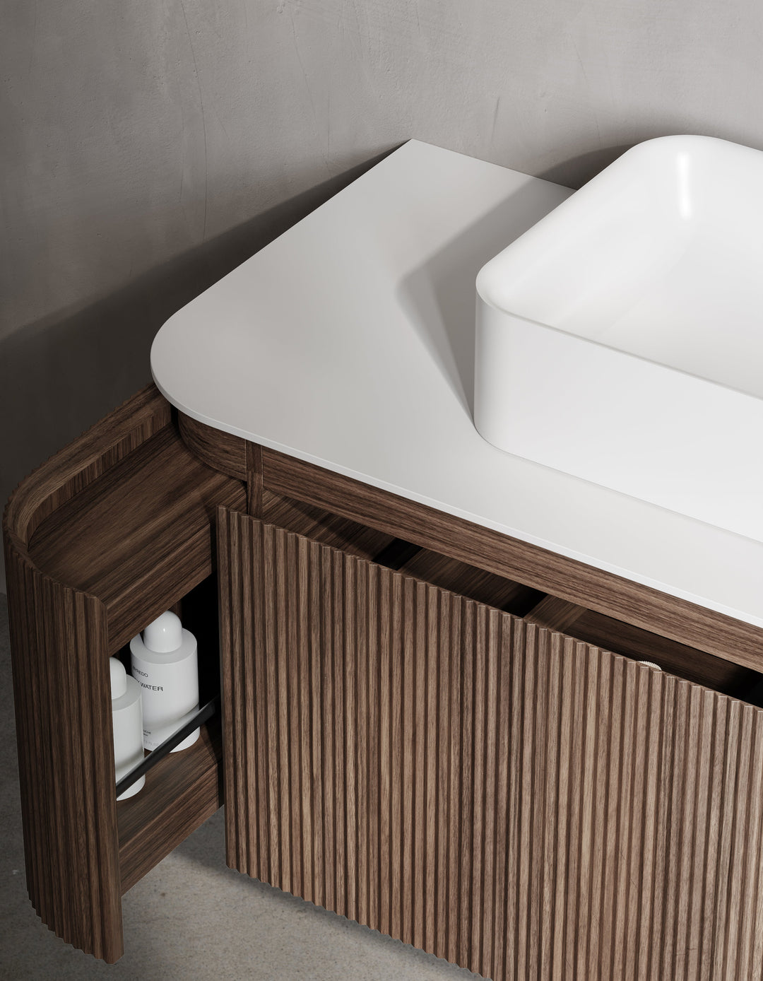 Waverton Groove Curved Wall Hung Vanity Florentine Walnut (All Sizes)