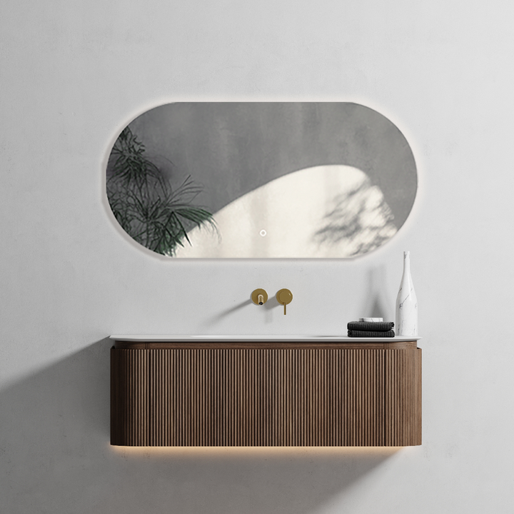 Waverton Groove Curved Wall Hung Vanity Florentine Walnut (All Sizes)