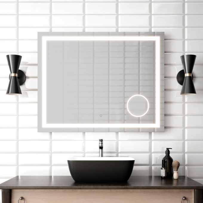 Effect Led-Illuminated Bathroom Mirror With Magnifying Mirror - 38”X30”