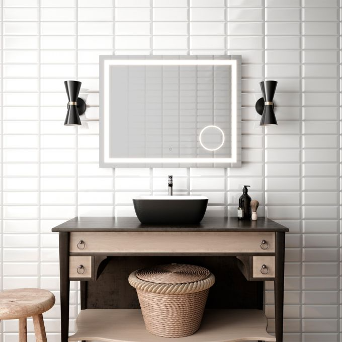 Effect Led-Illuminated Bathroom Mirror With Magnifying Mirror - 38”X30”