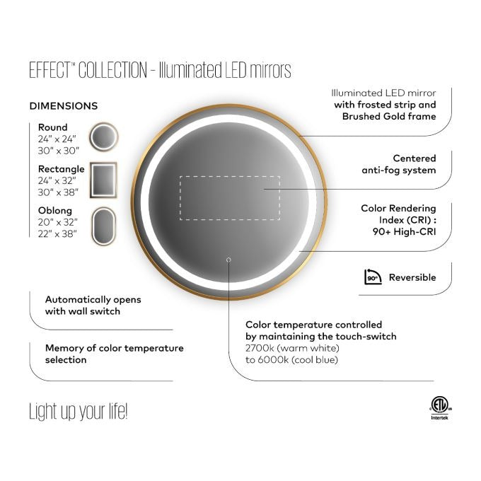 Effect Led-Illuminated Bathroom Mirror - 30”X38” - Brushed Gold