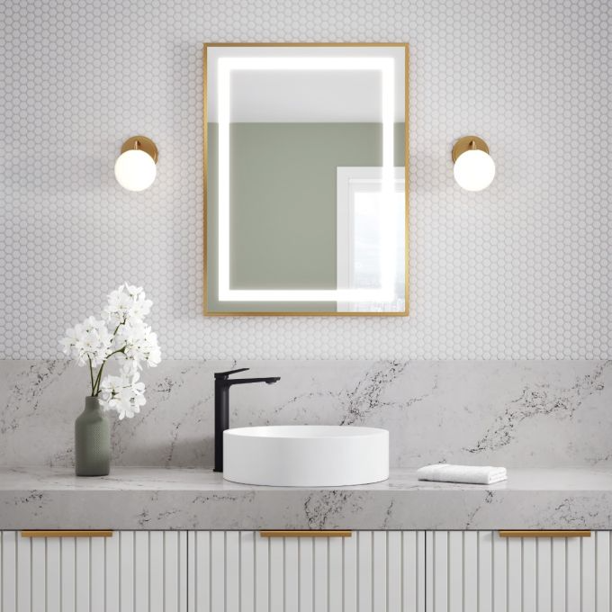 Effect Led-Illuminated Bathroom Mirror - 24”X32” - Brushed Gold