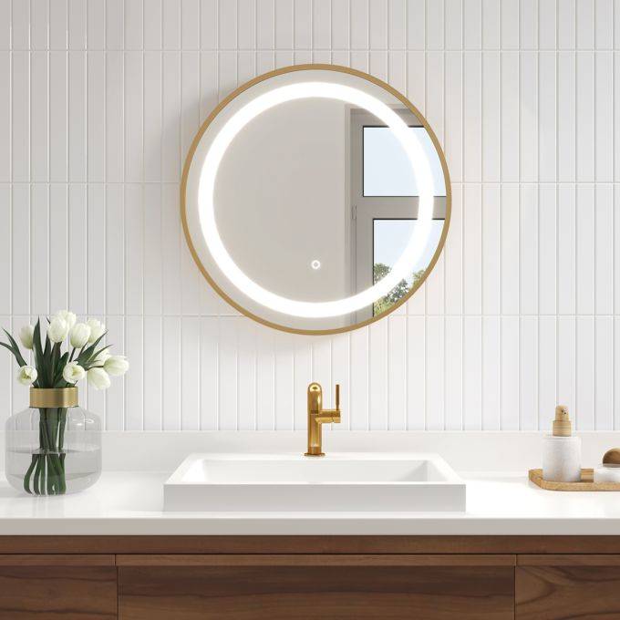 Effect Led-Illuminated Bathroom Mirror - 30”X30” - Brushed Gold